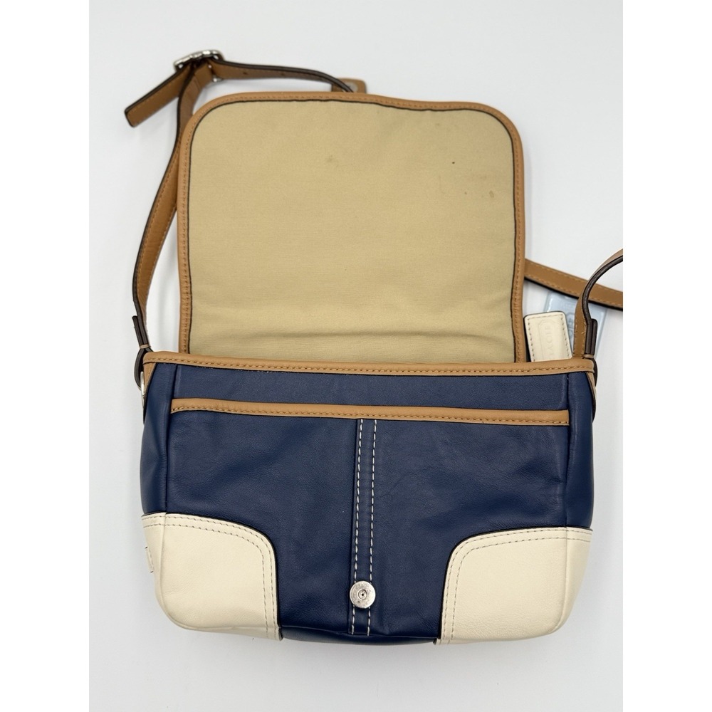 COACH Hadley Leather Field Crossbody Bag Color Block Blue Tan Purse F29763 - Picture 5 of 14